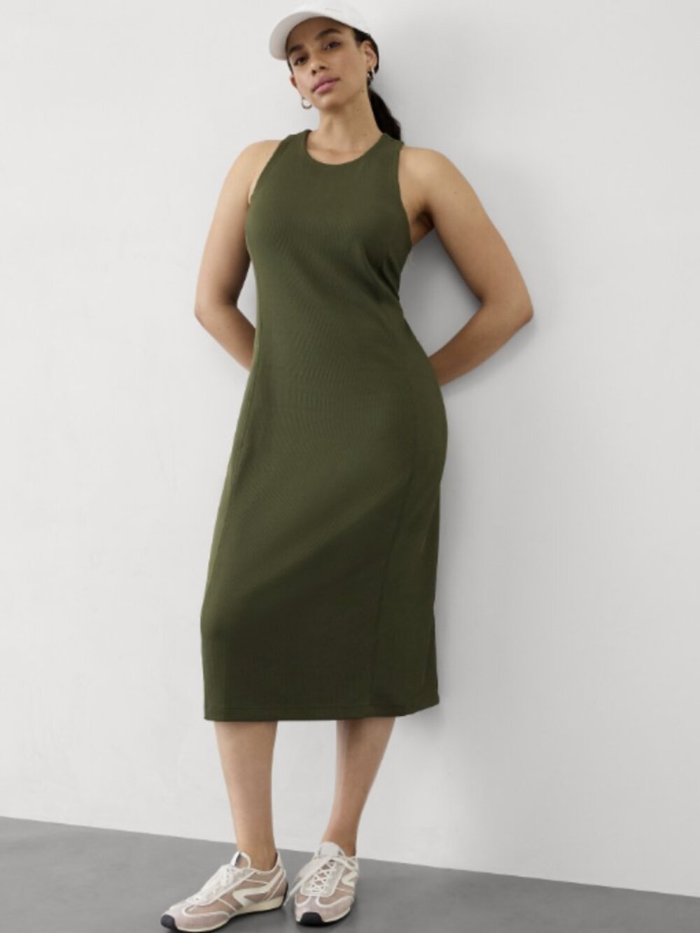 Athleta:  Seasoft Rib Midi Tank Dress, Size MTall, Dark Olive